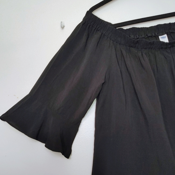 NWT Old Navy black rayon off-shoulder top,¾ flared sleeves,casual outfits, sz L. - Picture 2 of 14